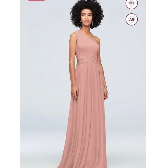 One-Shoulder Mesh Bridesmaid Dress with Full Skirt